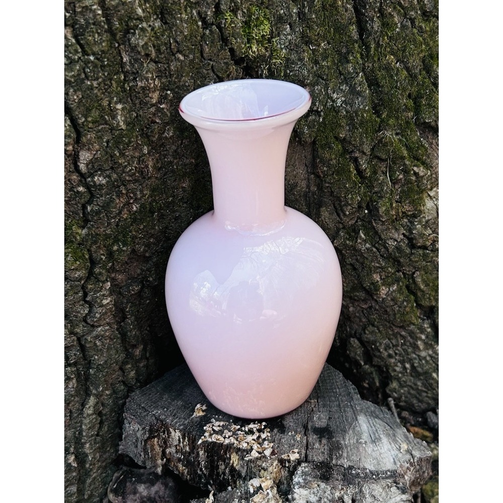 Vintage Laslo for Mikasa Japan Pink Cased Glass Vase‎ 7" Bud Vase Art Glass